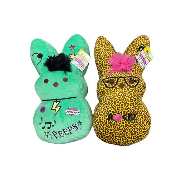 2025 PEEPS 15" Emo Punk Rock Star Cheetah Easter Bunny Plush NWT 2 Peeps - Picture 1 of 2